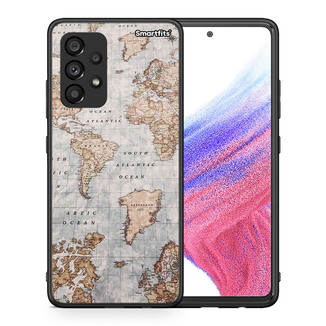 Θήκη Samsung A53 5G World Map από τη Smartfits με σχέδιο στο πίσω μέρος και μαύρο περίβλημα | Samsung A53 5G World Map case with colorful back and black bezels