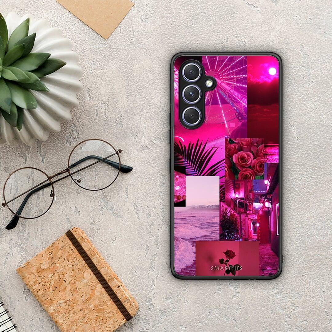 Θήκη Samsung Galaxy A54 Collage Red Roses από τη Smartfits με σχέδιο στο πίσω μέρος και μαύρο περίβλημα | Samsung Galaxy A54 Collage Red Roses Case with Colorful Back and Black Bezels