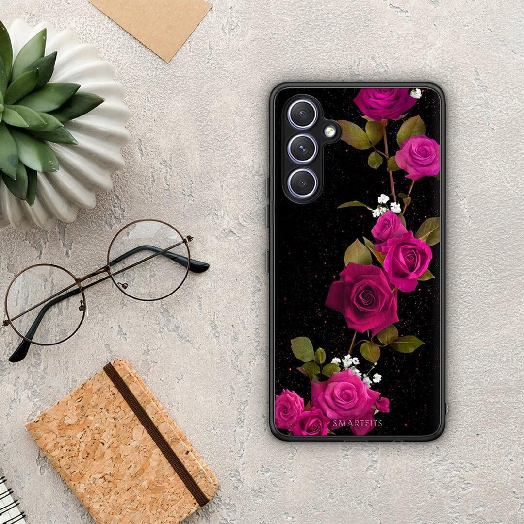 Θήκη Samsung Galaxy A54 Flower Red Roses από τη Smartfits με σχέδιο στο πίσω μέρος και μαύρο περίβλημα | Samsung Galaxy A54 Flower Red Roses Case with Colorful Back and Black Bezels