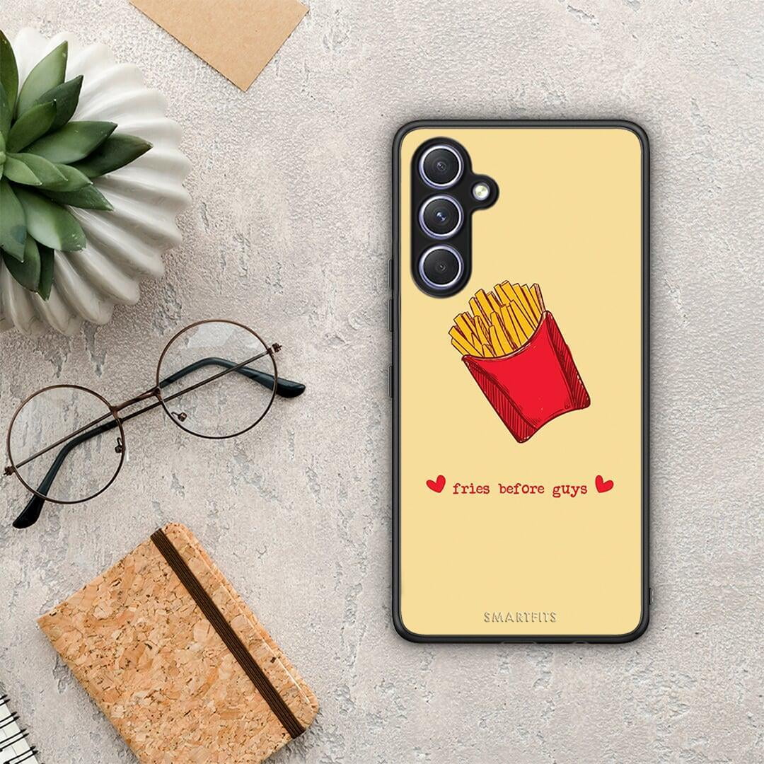 Θήκη Samsung Galaxy A54 Fries Before Guys από τη Smartfits με σχέδιο στο πίσω μέρος και μαύρο περίβλημα | Samsung Galaxy A54 Fries Before Guys Case with Colorful Back and Black Bezels