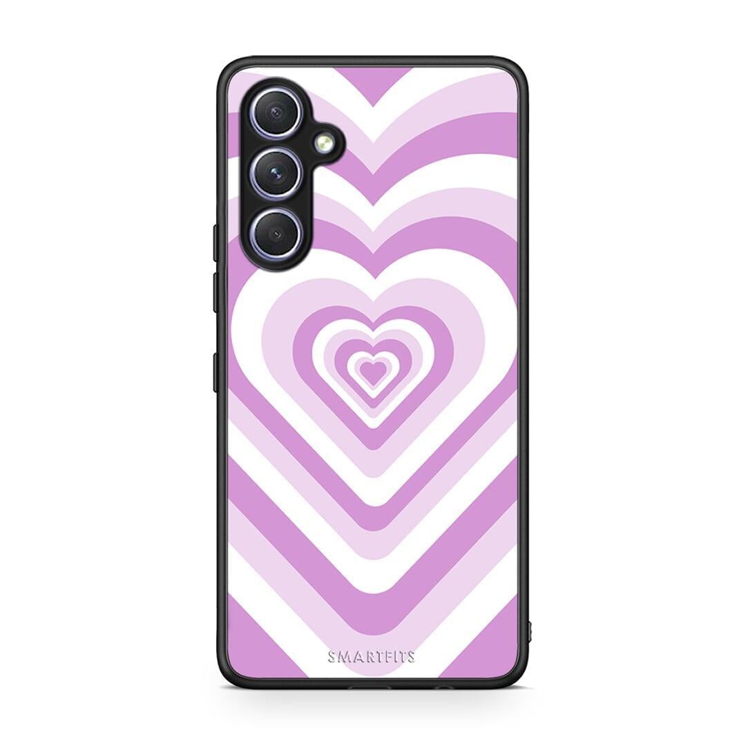 Θήκη Samsung Galaxy A54 Lilac Hearts από τη Smartfits με σχέδιο στο πίσω μέρος και μαύρο περίβλημα | Samsung Galaxy A54 Lilac Hearts Case with Colorful Back and Black Bezels