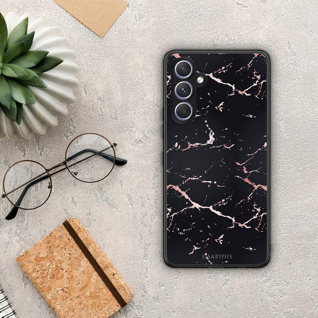 Θήκη Samsung Galaxy A54 Marble Black Rosegold από τη Smartfits με σχέδιο στο πίσω μέρος και μαύρο περίβλημα | Samsung Galaxy A54 Marble Black Rosegold Case with Colorful Back and Black Bezels