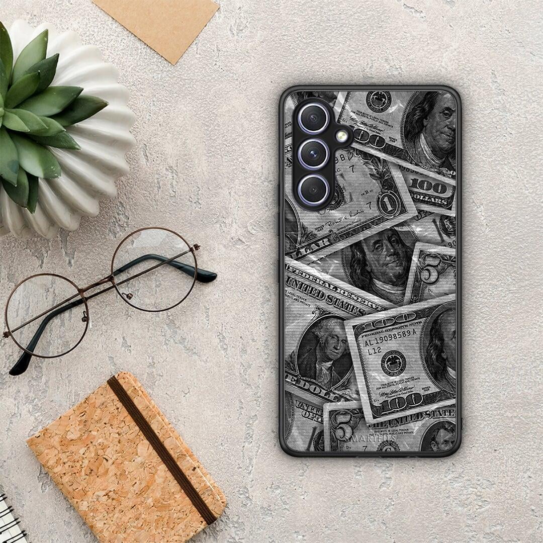 Θήκη Samsung Galaxy A54 Money Dollars από τη Smartfits με σχέδιο στο πίσω μέρος και μαύρο περίβλημα | Samsung Galaxy A54 Money Dollars Case with Colorful Back and Black Bezels