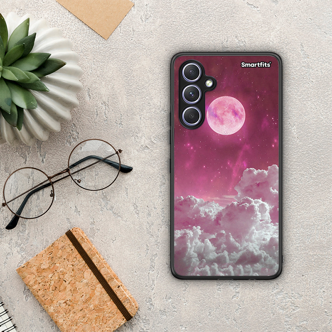 Θήκη Samsung Galaxy A54 Pink Moon από τη Smartfits με σχέδιο στο πίσω μέρος και μαύρο περίβλημα | Samsung Galaxy A54 Pink Moon Case with Colorful Back and Black Bezels