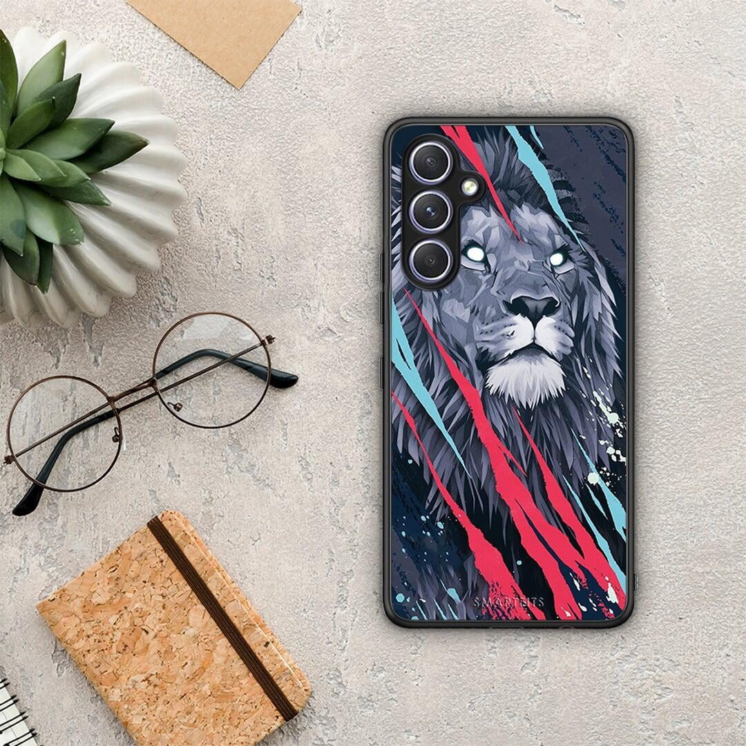 Θήκη Samsung Galaxy A54 PopArt Lion Designer από τη Smartfits με σχέδιο στο πίσω μέρος και μαύρο περίβλημα | Samsung Galaxy A54 PopArt Lion Designer Case with Colorful Back and Black Bezels