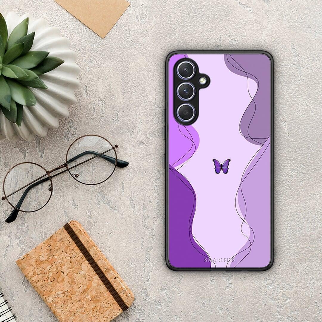 Θήκη Samsung Galaxy A54 Purple Mariposa από τη Smartfits με σχέδιο στο πίσω μέρος και μαύρο περίβλημα | Samsung Galaxy A54 Purple Mariposa Case with Colorful Back and Black Bezels