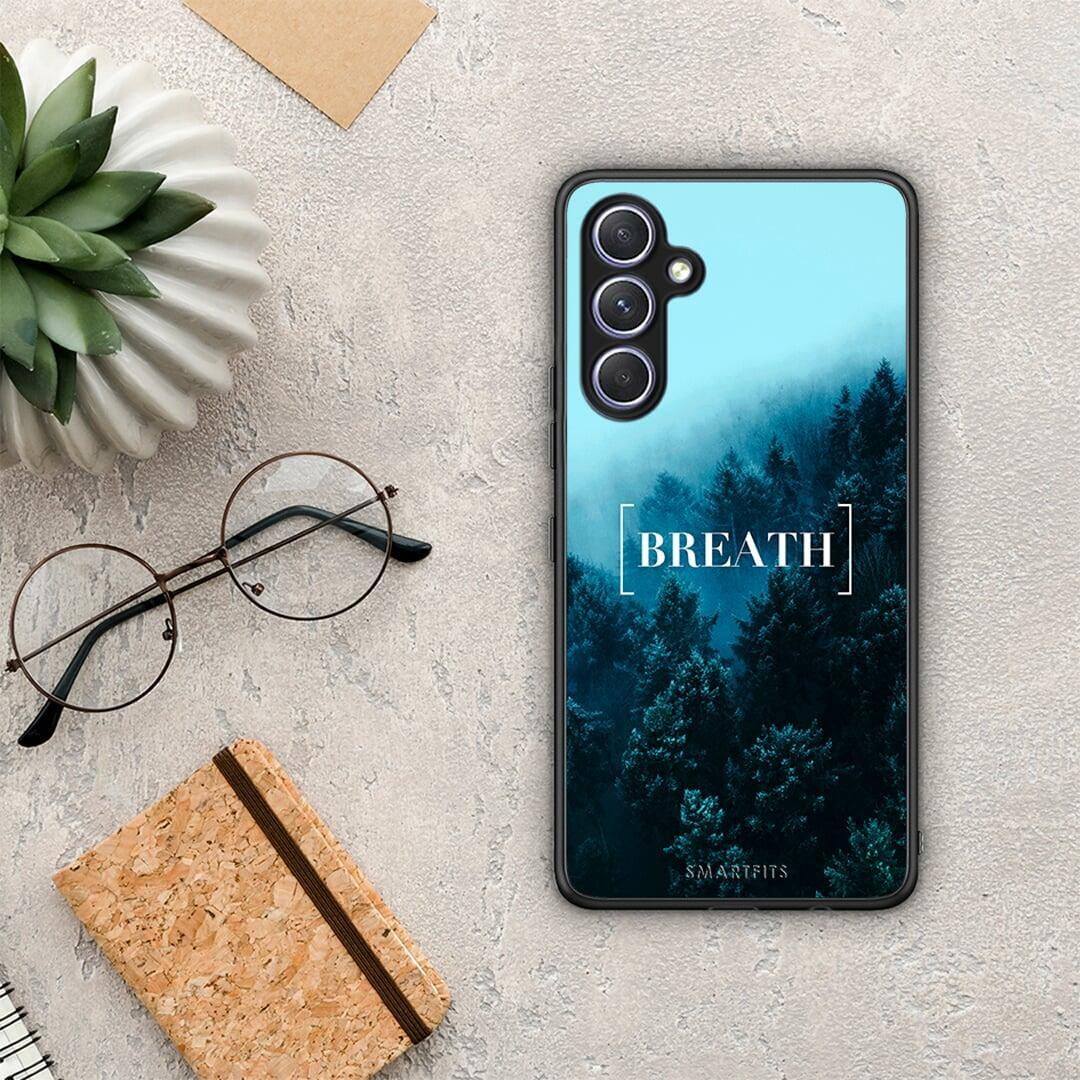 Θήκη Samsung Galaxy A54 Quote Breath από τη Smartfits με σχέδιο στο πίσω μέρος και μαύρο περίβλημα | Samsung Galaxy A54 Quote Breath Case with Colorful Back and Black Bezels