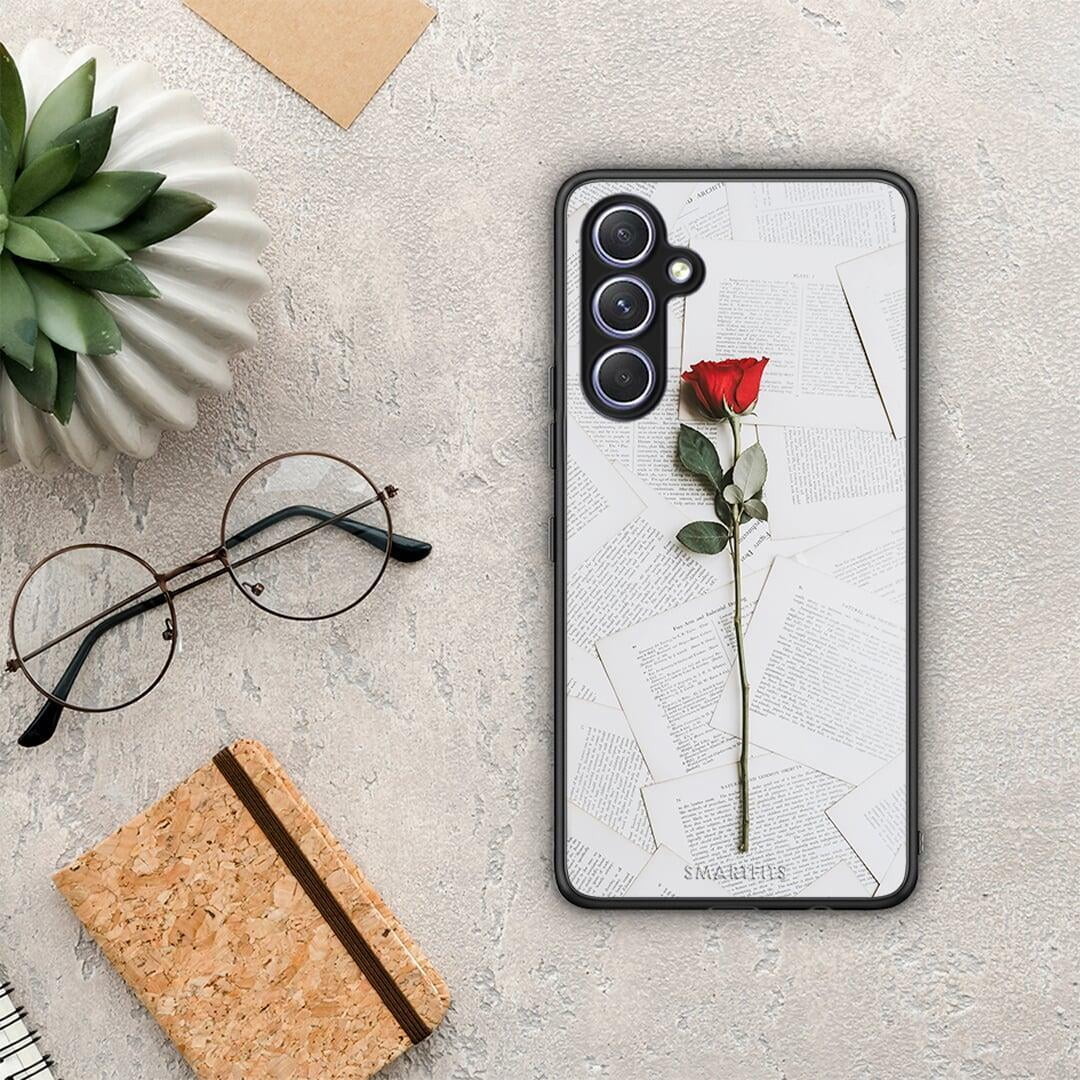 Θήκη Samsung Galaxy A54 Red Rose από τη Smartfits με σχέδιο στο πίσω μέρος και μαύρο περίβλημα | Samsung Galaxy A54 Red Rose Case with Colorful Back and Black Bezels