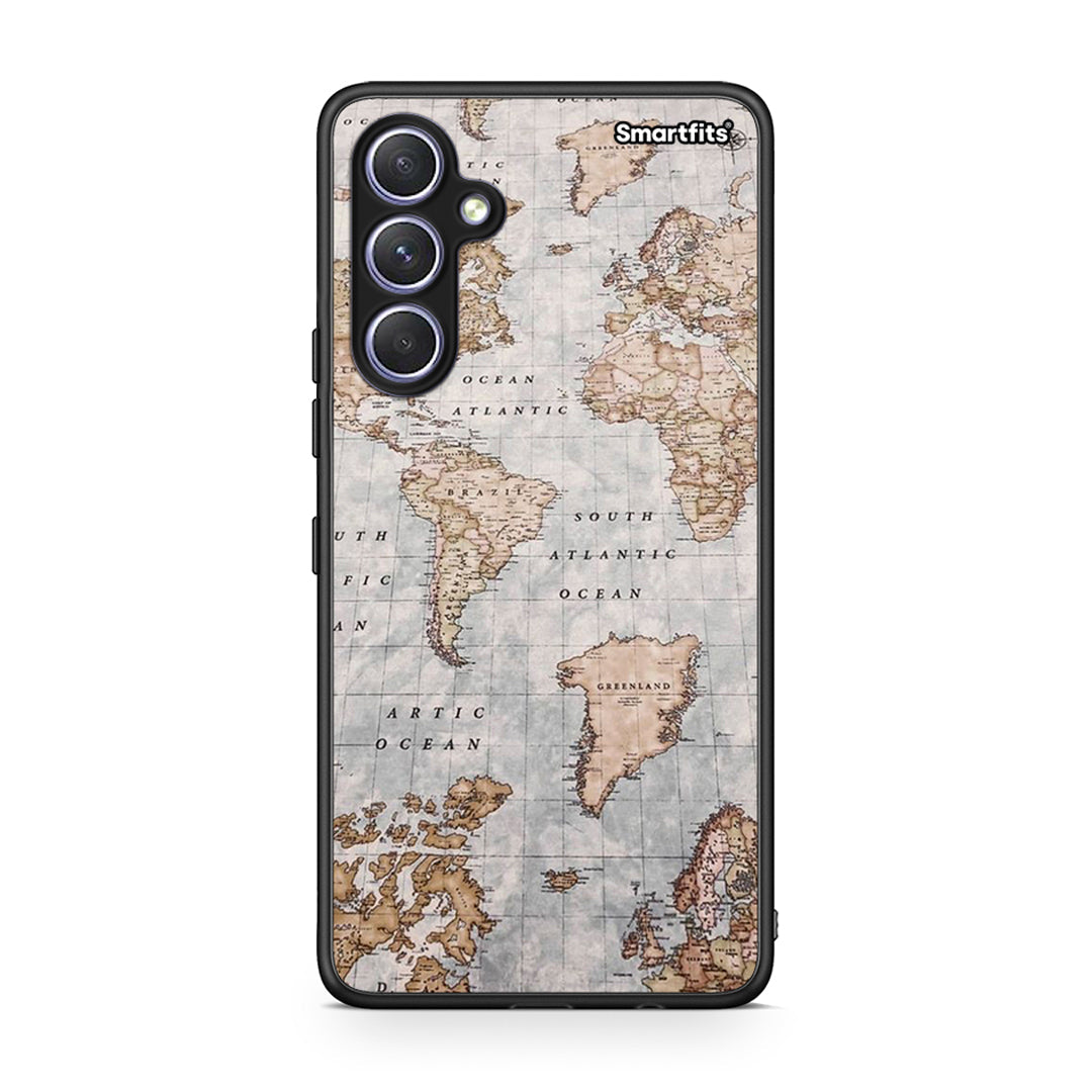 Θήκη Samsung Galaxy A54 World Map από τη Smartfits με σχέδιο στο πίσω μέρος και μαύρο περίβλημα | Samsung Galaxy A54 World Map Case with Colorful Back and Black Bezels