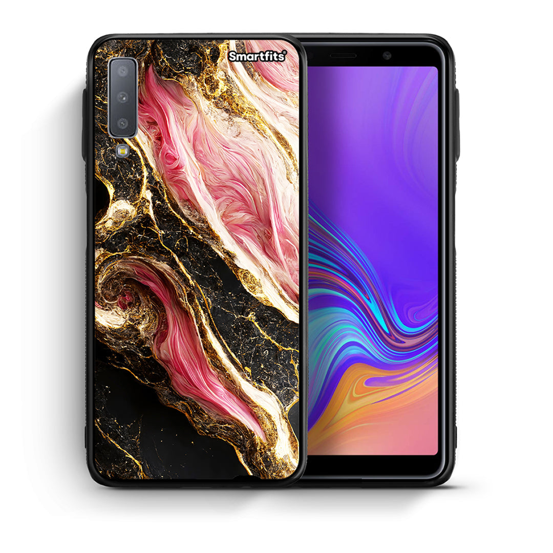 Θήκη Samsung A7 2018 Glamorous Pink Marble από τη Smartfits με σχέδιο στο πίσω μέρος και μαύρο περίβλημα | Samsung A7 2018 Glamorous Pink Marble case with colorful back and black bezels