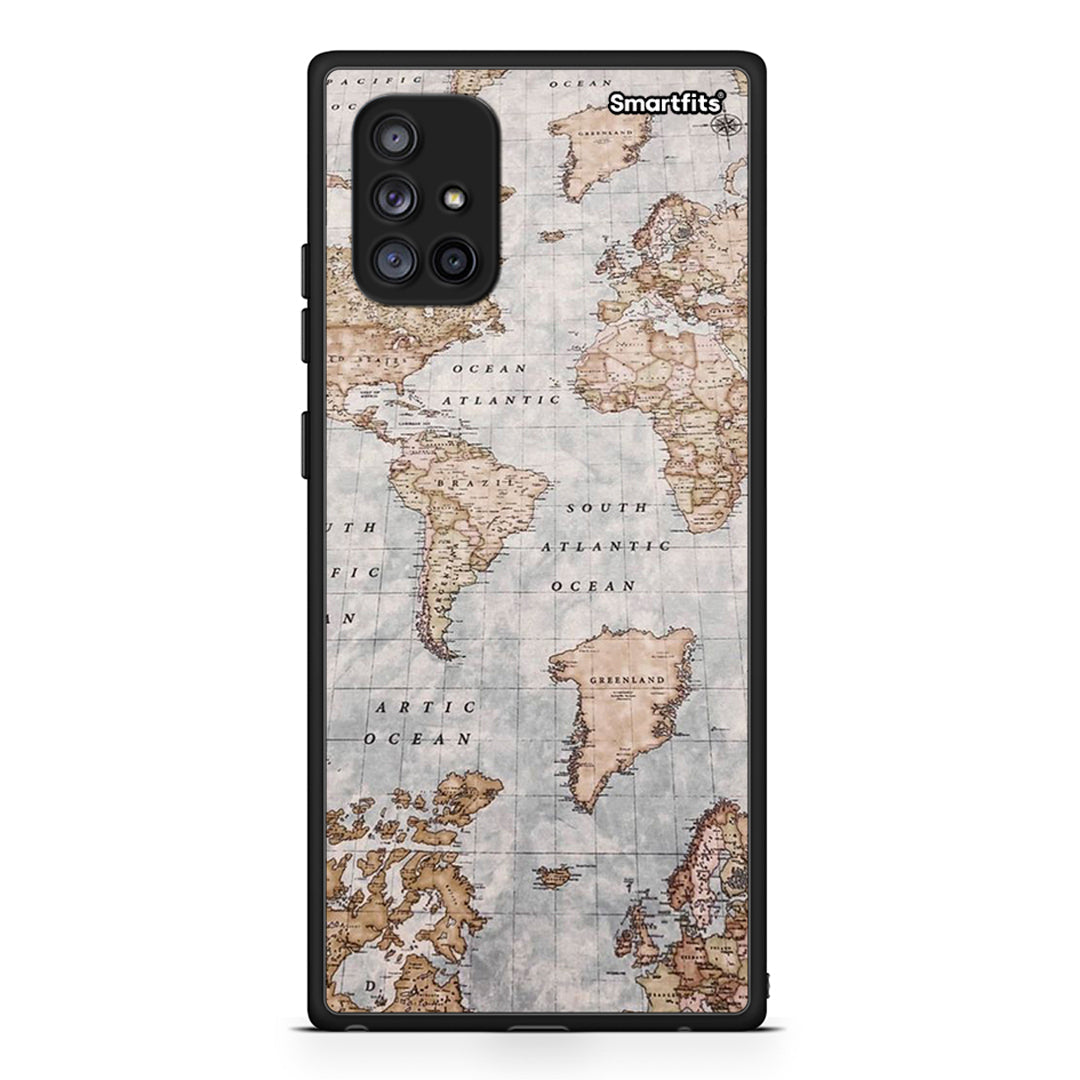 Samsung Galaxy A71 5G World Map Θήκη από τη Smartfits με σχέδιο στο πίσω μέρος και μαύρο περίβλημα | Smartphone case with colorful back and black bezels by Smartfits