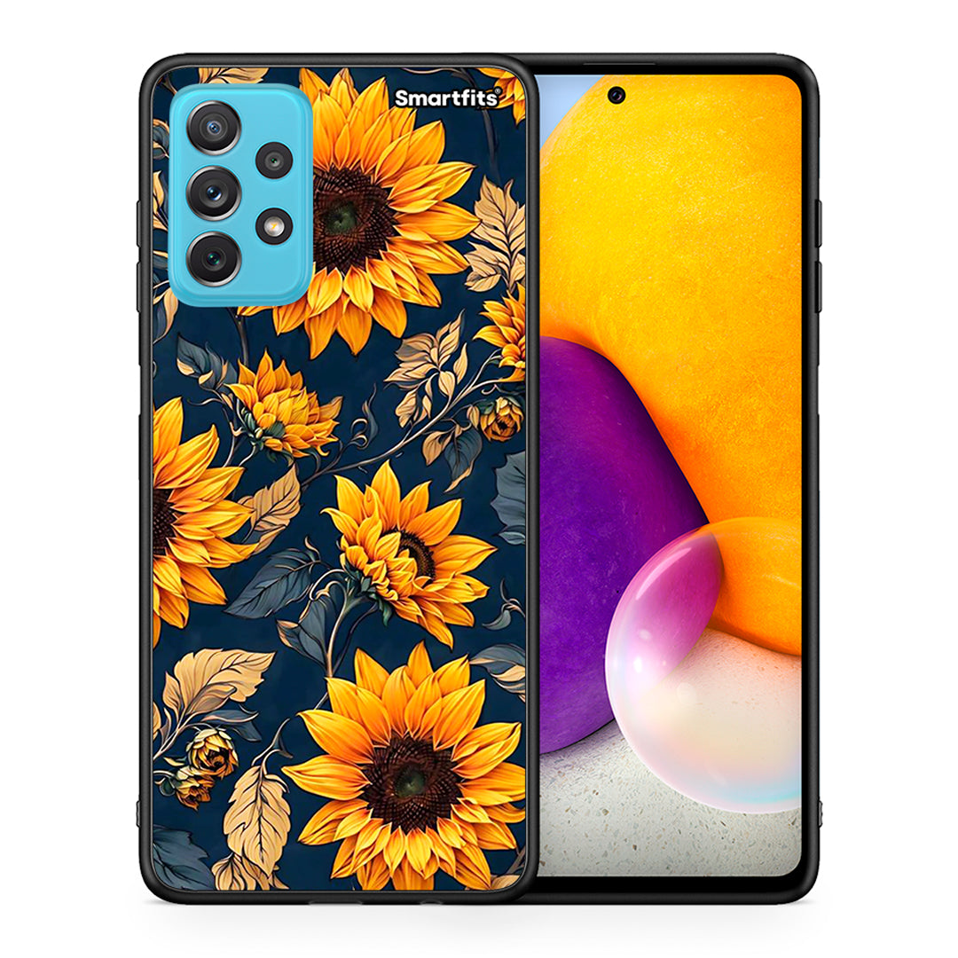 Θήκη Samsung A72 Autumn Sunflowers από τη Smartfits με σχέδιο στο πίσω μέρος και μαύρο περίβλημα | Samsung A72 Autumn Sunflowers case with colorful back and black bezels