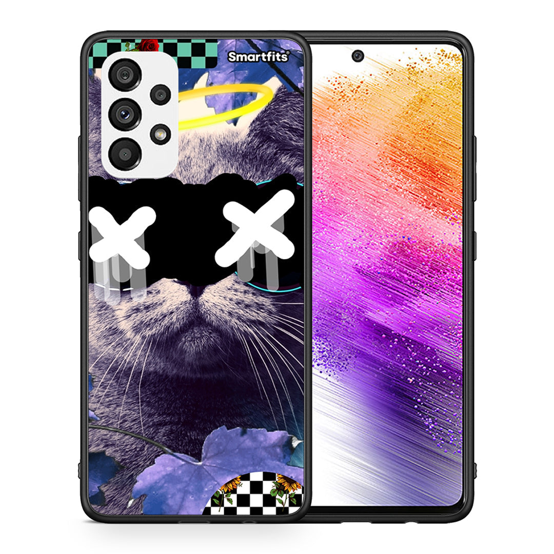 Θήκη Samsung A73 5G Cat Collage από τη Smartfits με σχέδιο στο πίσω μέρος και μαύρο περίβλημα | Samsung A73 5G Cat Collage case with colorful back and black bezels