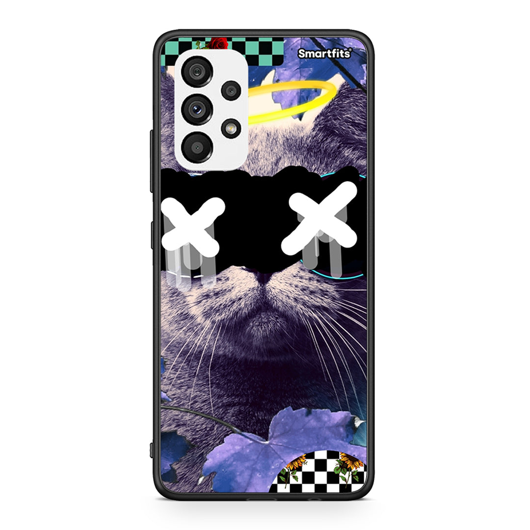 Samsung A73 5G Cat Collage θήκη από τη Smartfits με σχέδιο στο πίσω μέρος και μαύρο περίβλημα | Smartphone case with colorful back and black bezels by Smartfits