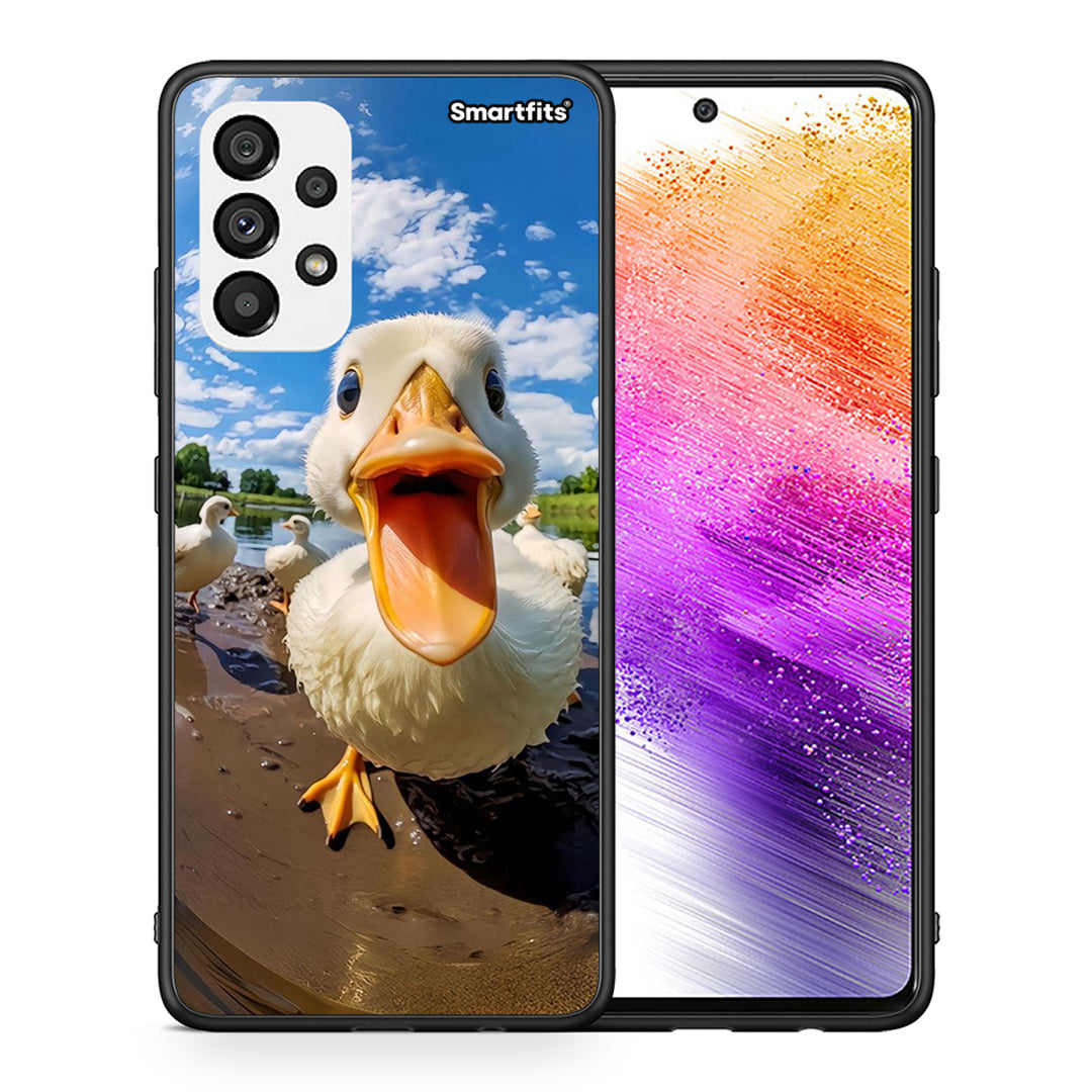 Θήκη Samsung A73 5G Duck Face από τη Smartfits με σχέδιο στο πίσω μέρος και μαύρο περίβλημα | Samsung A73 5G Duck Face case with colorful back and black bezels