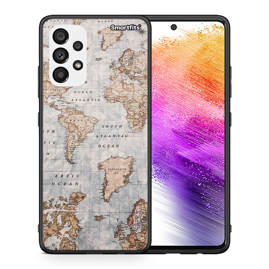 Θήκη Samsung A73 5G World Map από τη Smartfits με σχέδιο στο πίσω μέρος και μαύρο περίβλημα | Samsung A73 5G World Map case with colorful back and black bezels