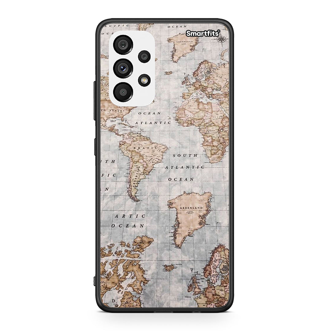 Samsung A73 5G World Map Θήκη από τη Smartfits με σχέδιο στο πίσω μέρος και μαύρο περίβλημα | Smartphone case with colorful back and black bezels by Smartfits