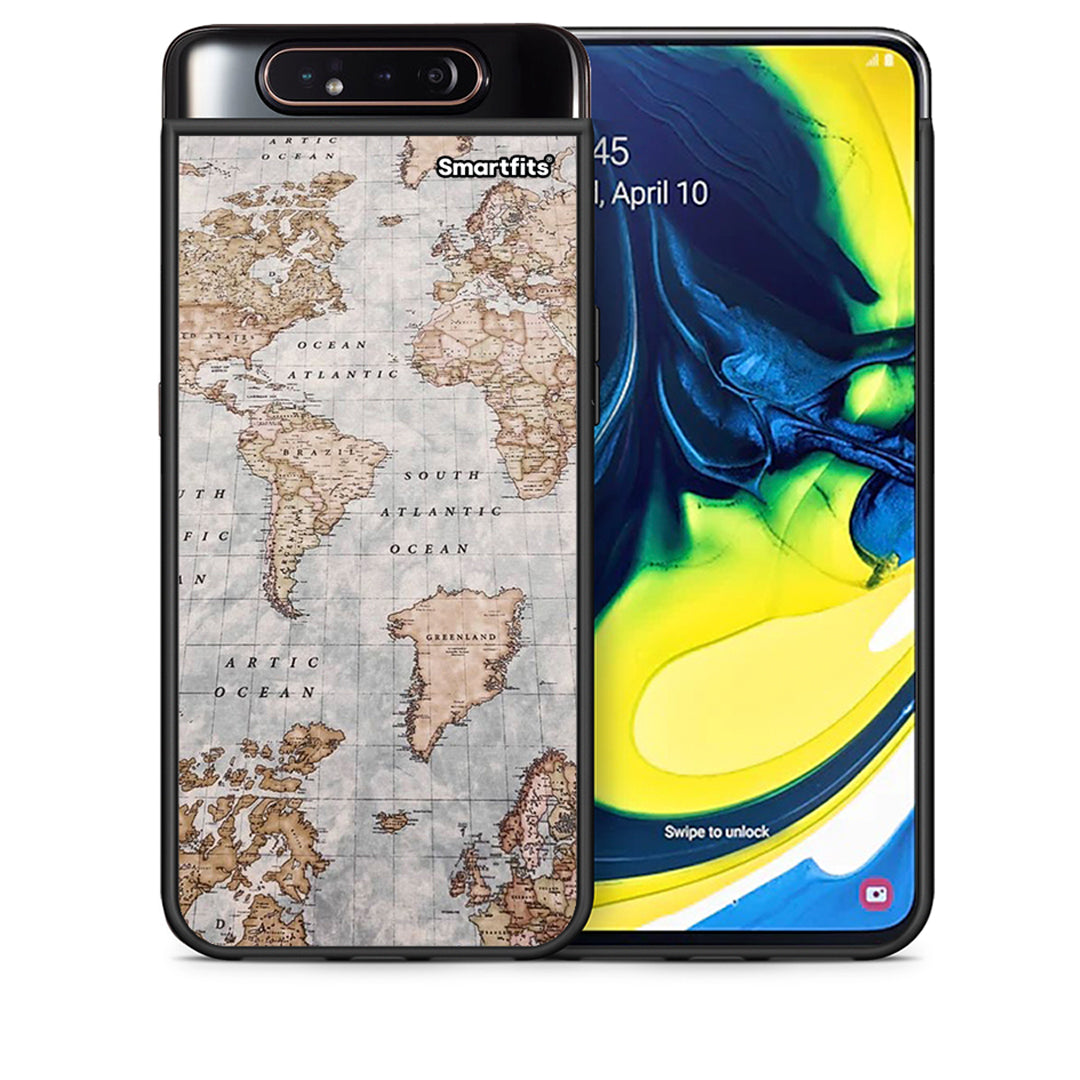 Θήκη Samsung A80 World Map από τη Smartfits με σχέδιο στο πίσω μέρος και μαύρο περίβλημα | Samsung A80 World Map case with colorful back and black bezels