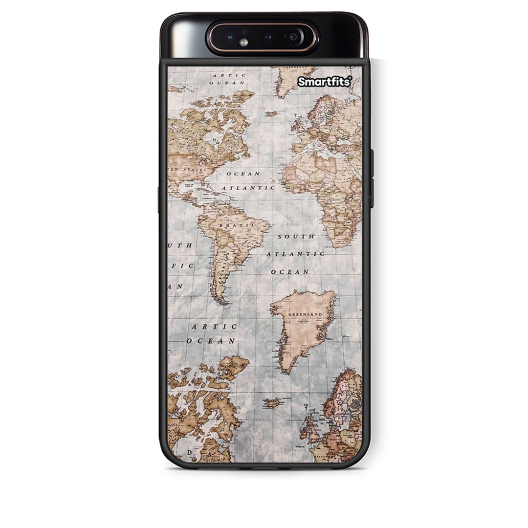 Samsung A80 World Map Θήκη από τη Smartfits με σχέδιο στο πίσω μέρος και μαύρο περίβλημα | Smartphone case with colorful back and black bezels by Smartfits
