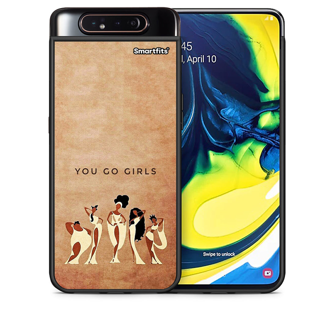 Θήκη Samsung A80 You Go Girl από τη Smartfits με σχέδιο στο πίσω μέρος και μαύρο περίβλημα | Samsung A80 You Go Girl case with colorful back and black bezels