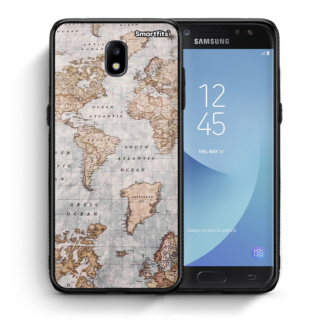 Θήκη Samsung J7 2017 World Map από τη Smartfits με σχέδιο στο πίσω μέρος και μαύρο περίβλημα | Samsung J7 2017 World Map case with colorful back and black bezels
