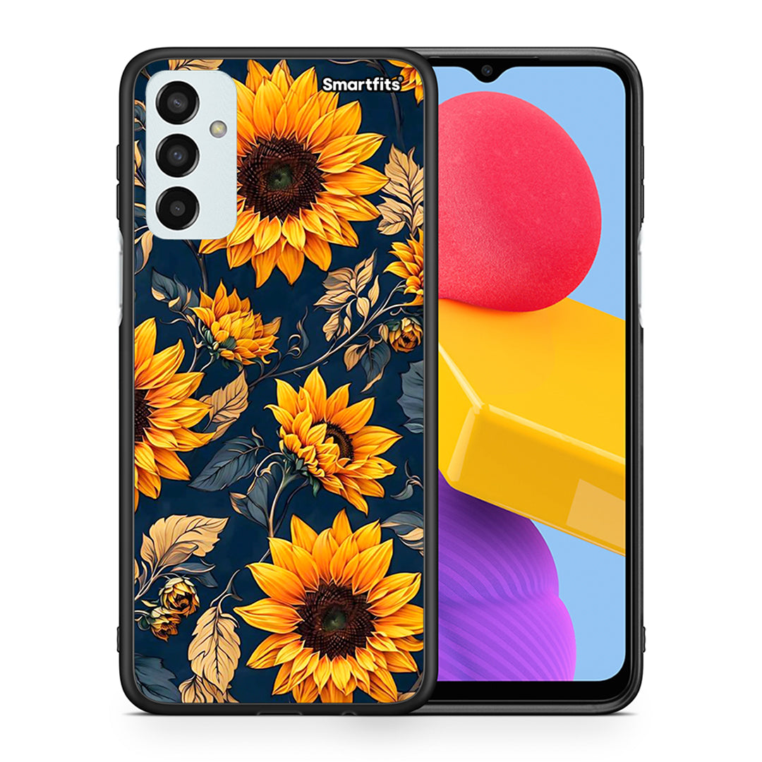 Θήκη Samsung M13 Autumn Sunflowers από τη Smartfits με σχέδιο στο πίσω μέρος και μαύρο περίβλημα | Samsung M13 Autumn Sunflowers case with colorful back and black bezels