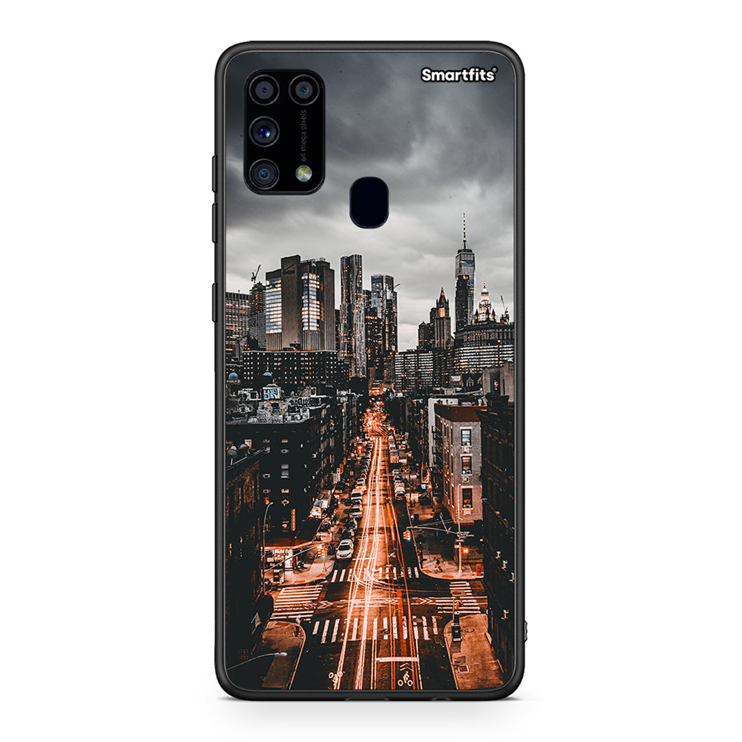 Samsung M31 City Lights θήκη από τη Smartfits με σχέδιο στο πίσω μέρος και μαύρο περίβλημα | Smartphone case with colorful back and black bezels by Smartfits