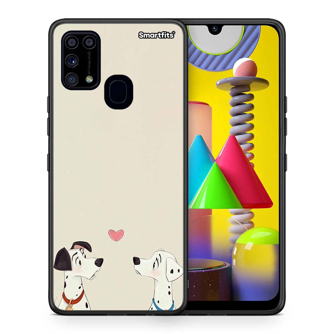 Θήκη Samsung M31 Dalmatians Love από τη Smartfits με σχέδιο στο πίσω μέρος και μαύρο περίβλημα | Samsung M31 Dalmatians Love case with colorful back and black bezels