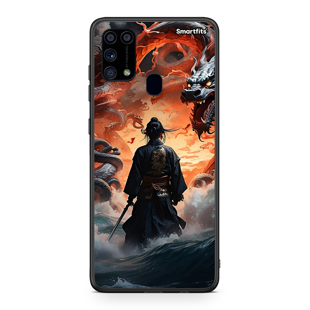 Samsung M31 Dragons Fight θήκη από τη Smartfits με σχέδιο στο πίσω μέρος και μαύρο περίβλημα | Smartphone case with colorful back and black bezels by Smartfits
