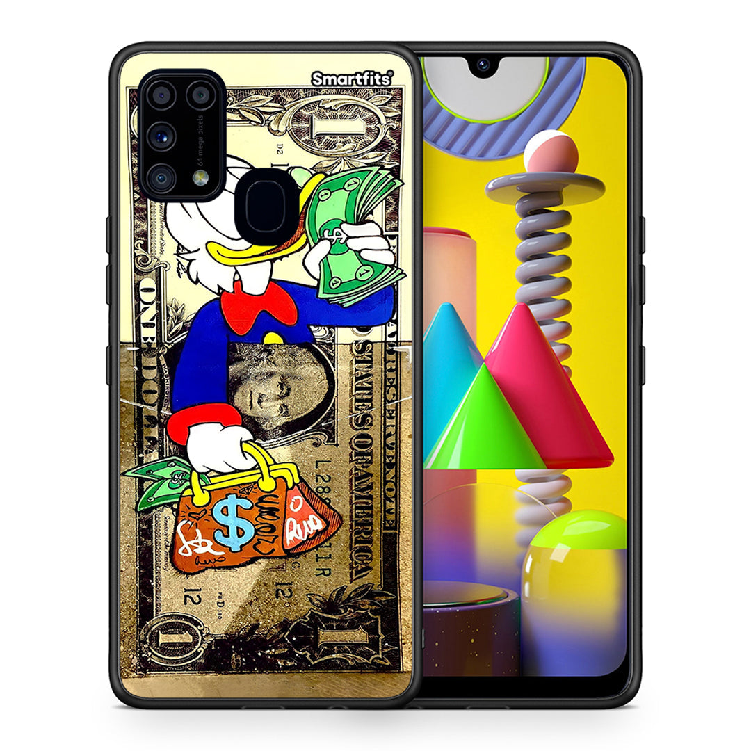 Θήκη Samsung M31 Duck Money από τη Smartfits με σχέδιο στο πίσω μέρος και μαύρο περίβλημα | Samsung M31 Duck Money case with colorful back and black bezels