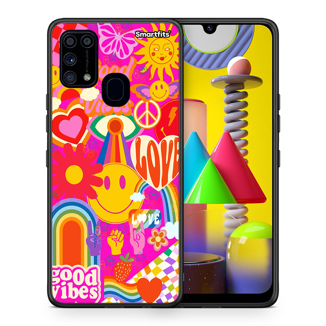 Θήκη Samsung M31 Hippie Love από τη Smartfits με σχέδιο στο πίσω μέρος και μαύρο περίβλημα | Samsung M31 Hippie Love case with colorful back and black bezels