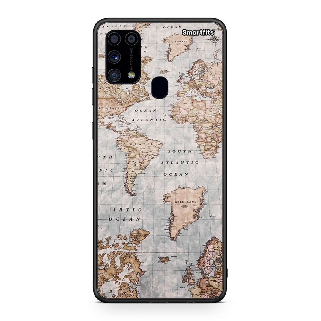 Samsung M31 World Map θήκη από τη Smartfits με σχέδιο στο πίσω μέρος και μαύρο περίβλημα | Smartphone case with colorful back and black bezels by Smartfits