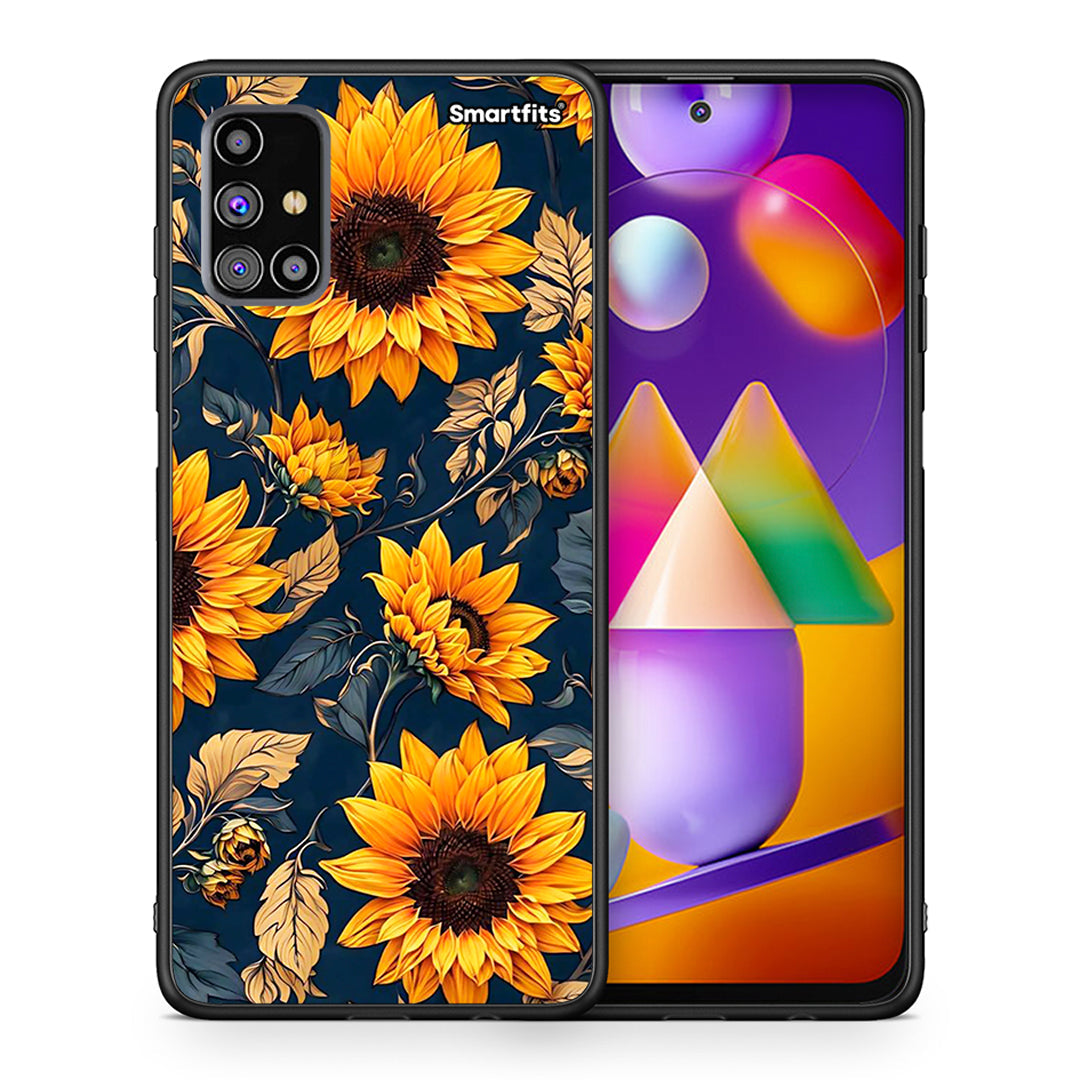 Θήκη Samsung M31s Autumn Sunflowers από τη Smartfits με σχέδιο στο πίσω μέρος και μαύρο περίβλημα | Samsung M31s Autumn Sunflowers case with colorful back and black bezels