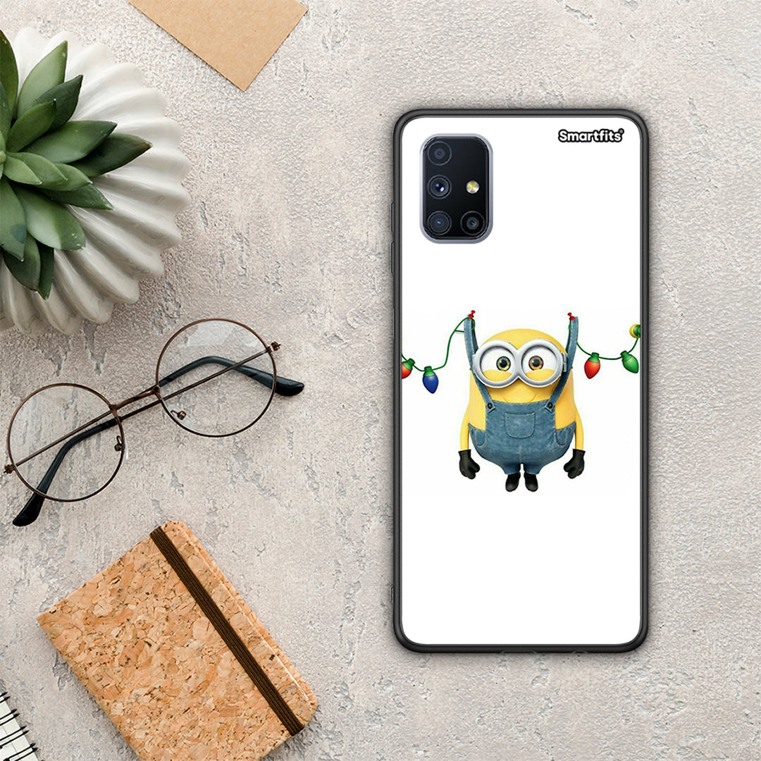 Θήκη Samsung Galaxy M51 Xmas Minion Lights από τη Smartfits με σχέδιο στο πίσω μέρος και μαύρο περίβλημα | Samsung Galaxy M51 Xmas Minion Lights case with colorful back and black bezels