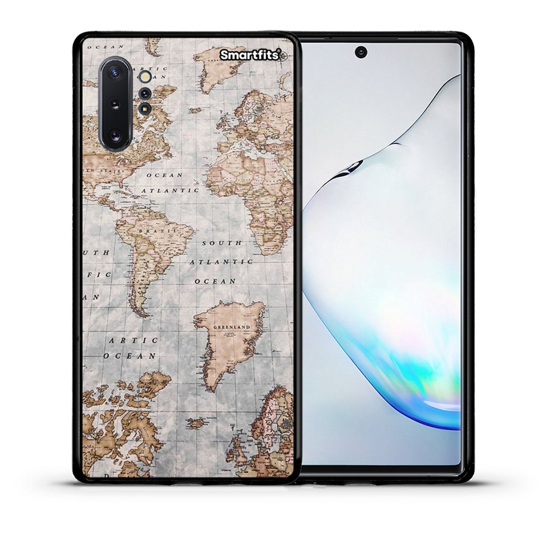 Θήκη Samsung Note 10+ World Map από τη Smartfits με σχέδιο στο πίσω μέρος και μαύρο περίβλημα | Samsung Note 10+ World Map case with colorful back and black bezels