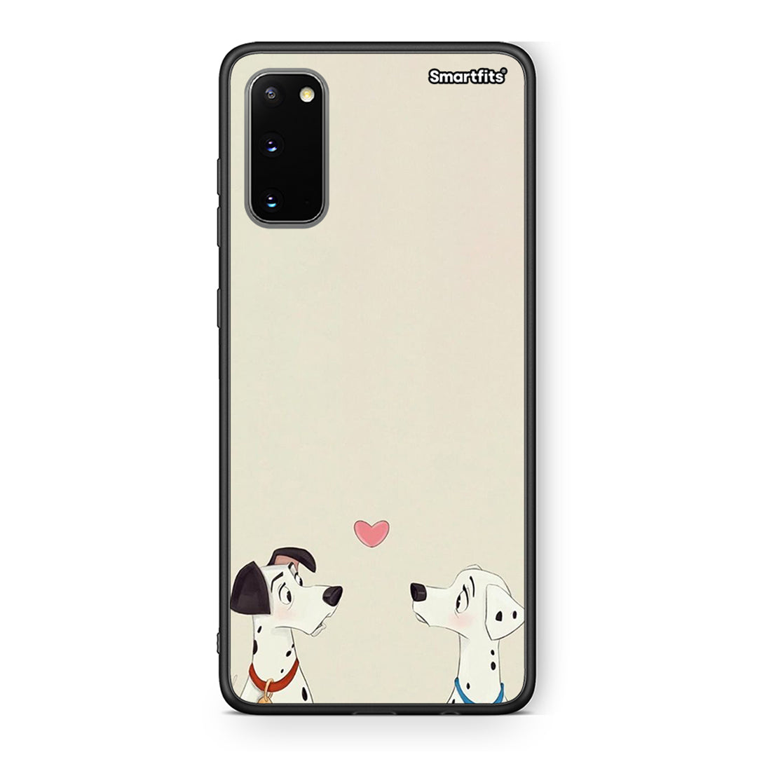 Samsung S20 Dalmatians Love θήκη από τη Smartfits με σχέδιο στο πίσω μέρος και μαύρο περίβλημα | Smartphone case with colorful back and black bezels by Smartfits