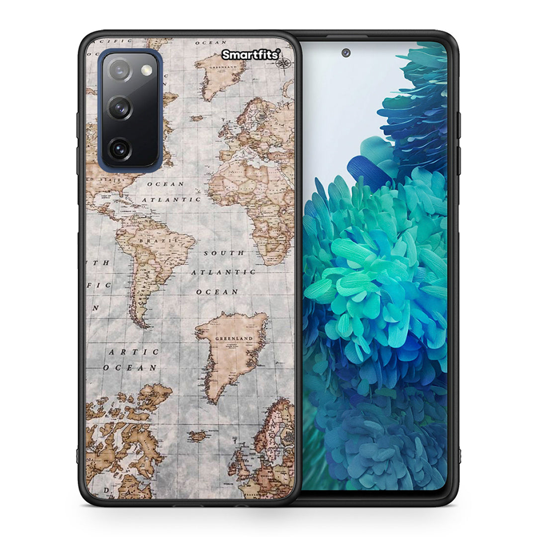 Θήκη Samsung S20 FE World Map από τη Smartfits με σχέδιο στο πίσω μέρος και μαύρο περίβλημα | Samsung S20 FE World Map case with colorful back and black bezels