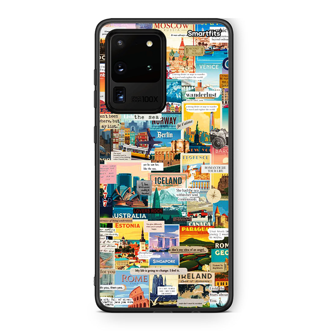 Samsung S20 Ultra Live To Travel θήκη από τη Smartfits με σχέδιο στο πίσω μέρος και μαύρο περίβλημα | Smartphone case with colorful back and black bezels by Smartfits