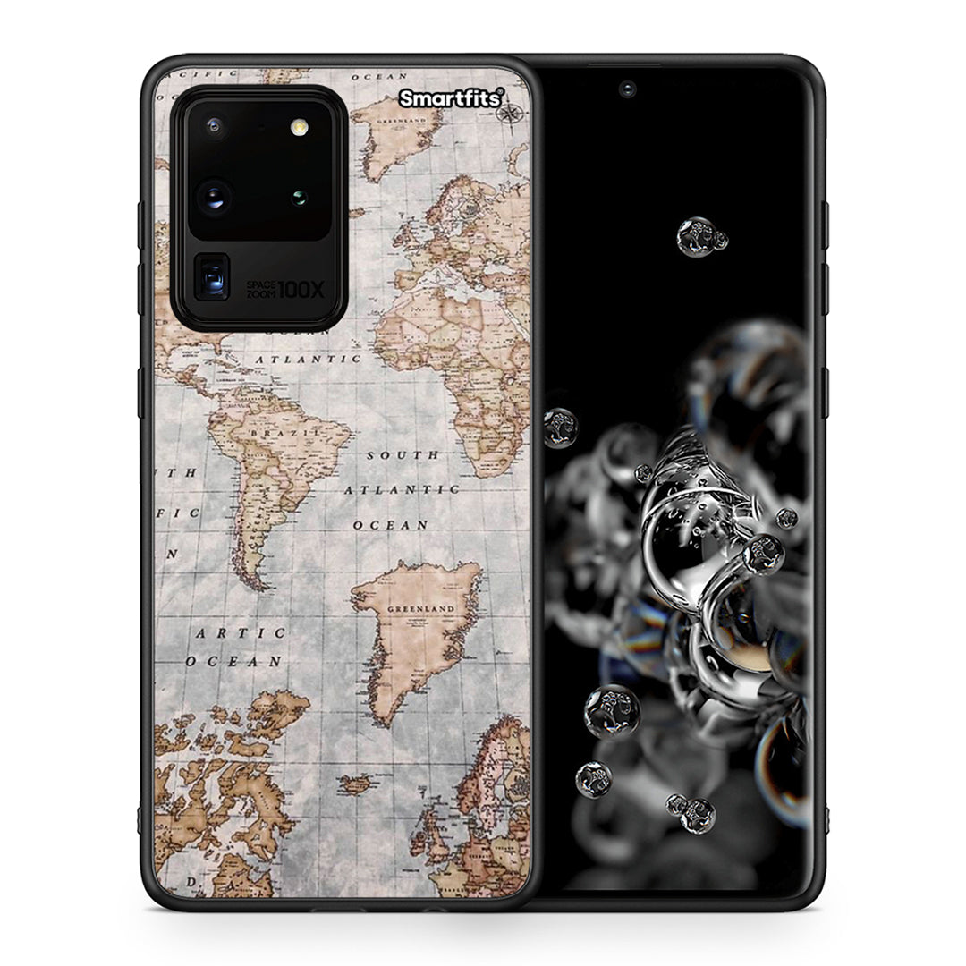 Θήκη Samsung S20 Ultra World Map από τη Smartfits με σχέδιο στο πίσω μέρος και μαύρο περίβλημα | Samsung S20 Ultra World Map case with colorful back and black bezels
