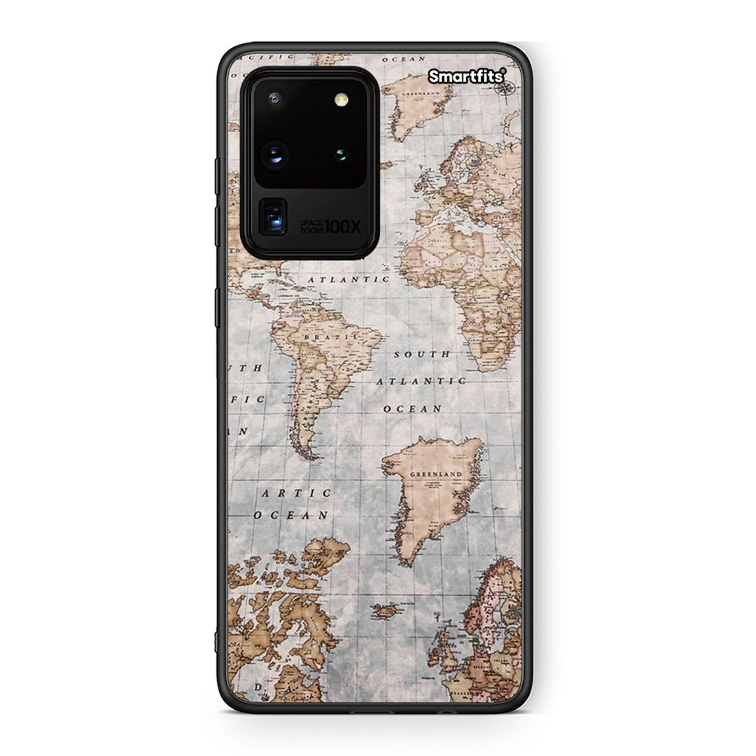 Samsung S20 Ultra World Map Θήκη από τη Smartfits με σχέδιο στο πίσω μέρος και μαύρο περίβλημα | Smartphone case with colorful back and black bezels by Smartfits