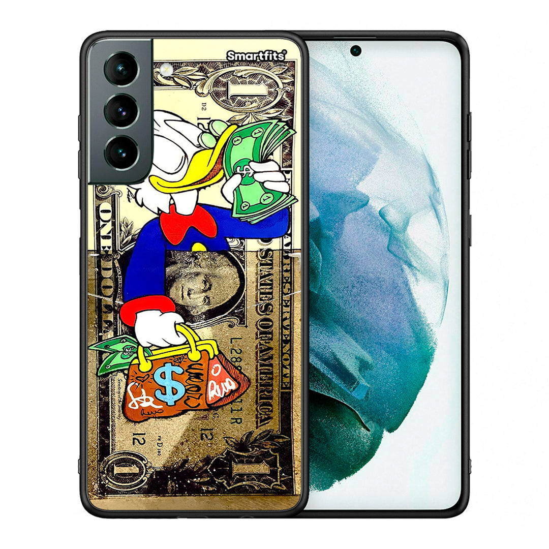Θήκη Samsung S21 Duck Money από τη Smartfits με σχέδιο στο πίσω μέρος και μαύρο περίβλημα | Samsung S21 Duck Money case with colorful back and black bezels