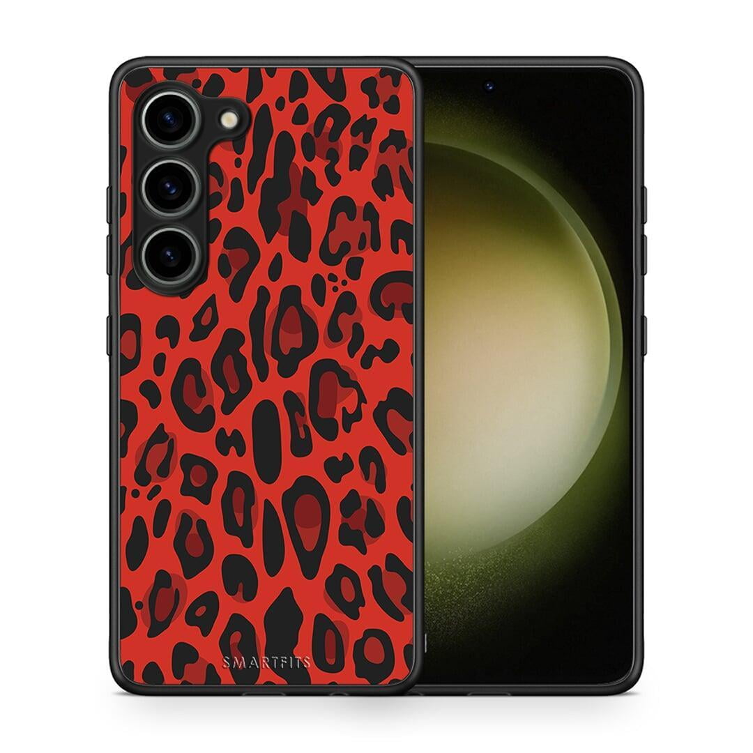 Θήκη Samsung Galaxy S23 Animal Red Leopard από τη Smartfits με σχέδιο στο πίσω μέρος και μαύρο περίβλημα | Samsung Galaxy S23 Animal Red Leopard Case with Colorful Back and Black Bezels