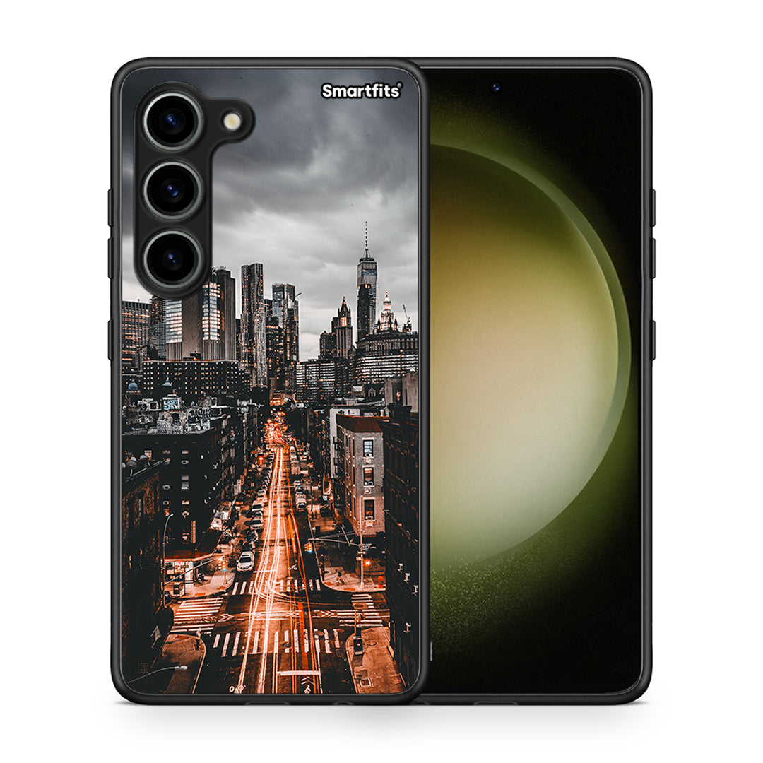 Θήκη Samsung Galaxy S23 City Lights από τη Smartfits με σχέδιο στο πίσω μέρος και μαύρο περίβλημα | Samsung Galaxy S23 City Lights Case with Colorful Back and Black Bezels