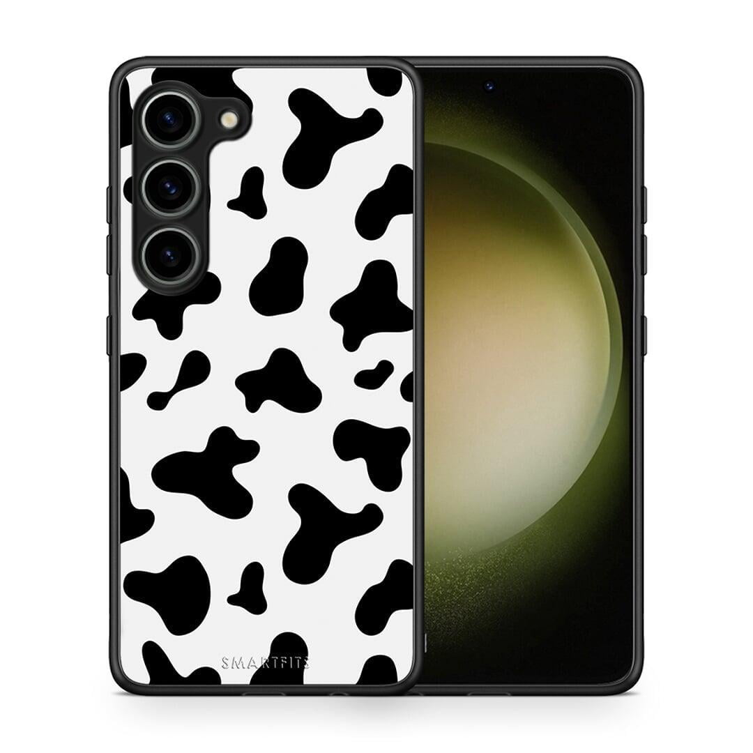 Θήκη Samsung Galaxy S23 Cow Print από τη Smartfits με σχέδιο στο πίσω μέρος και μαύρο περίβλημα | Samsung Galaxy S23 Cow Print Case with Colorful Back and Black Bezels