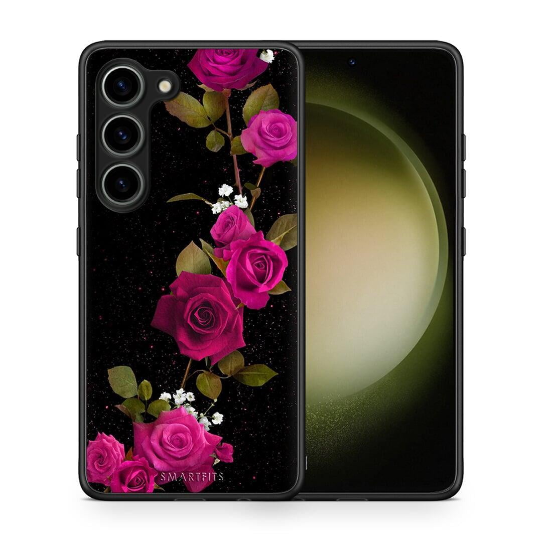 Θήκη Samsung Galaxy S23 Flower Red Roses από τη Smartfits με σχέδιο στο πίσω μέρος και μαύρο περίβλημα | Samsung Galaxy S23 Flower Red Roses Case with Colorful Back and Black Bezels