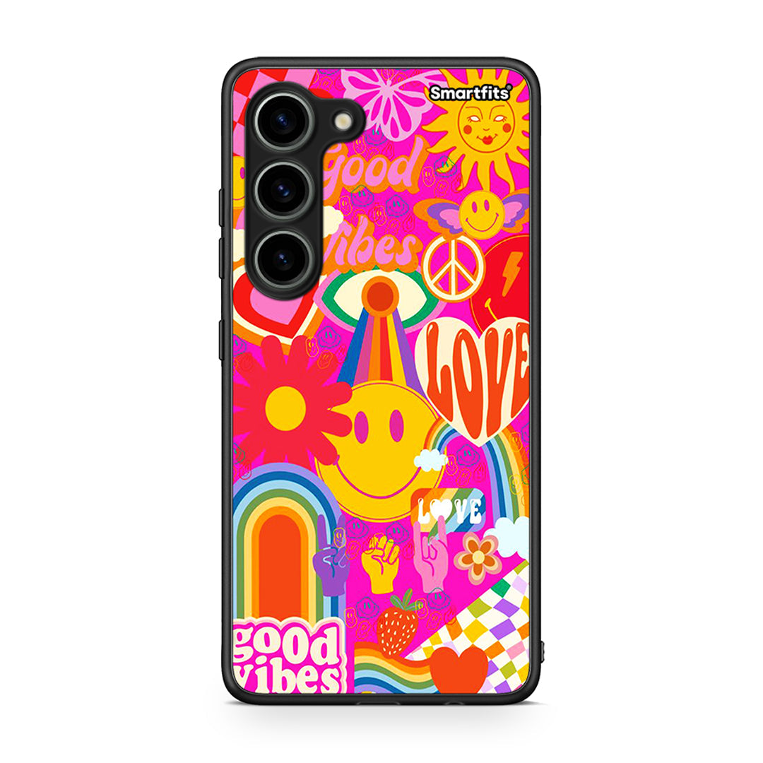 Θήκη Samsung Galaxy S23 Hippie Love από τη Smartfits με σχέδιο στο πίσω μέρος και μαύρο περίβλημα | Samsung Galaxy S23 Hippie Love Case with Colorful Back and Black Bezels