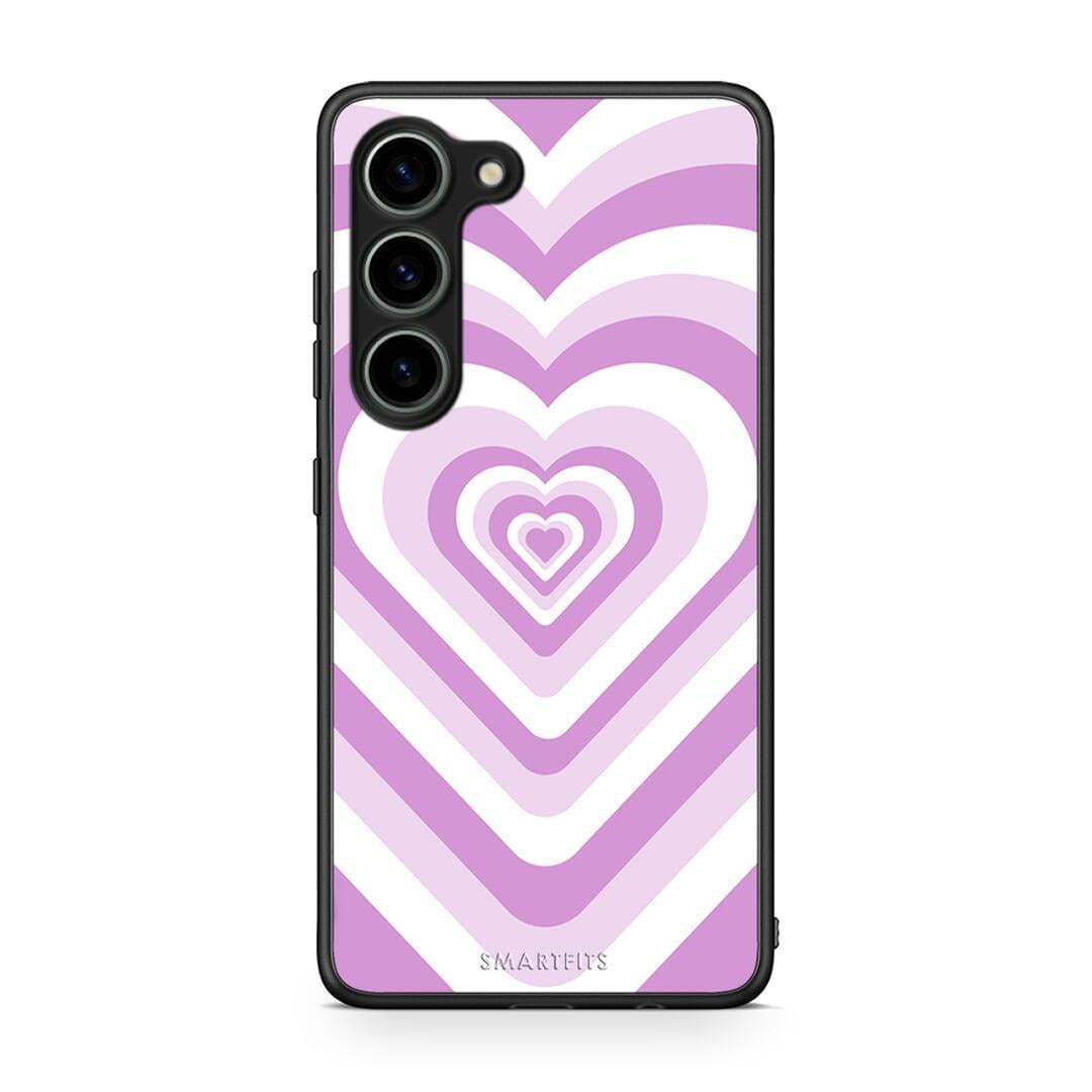 Θήκη Samsung Galaxy S23 Lilac Hearts από τη Smartfits με σχέδιο στο πίσω μέρος και μαύρο περίβλημα | Samsung Galaxy S23 Lilac Hearts Case with Colorful Back and Black Bezels
