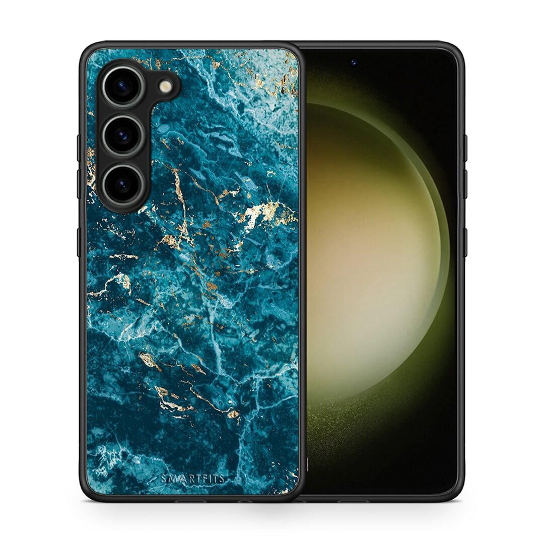 Θήκη Samsung Galaxy S23 Marble Blue από τη Smartfits με σχέδιο στο πίσω μέρος και μαύρο περίβλημα | Samsung Galaxy S23 Marble Blue Case with Colorful Back and Black Bezels