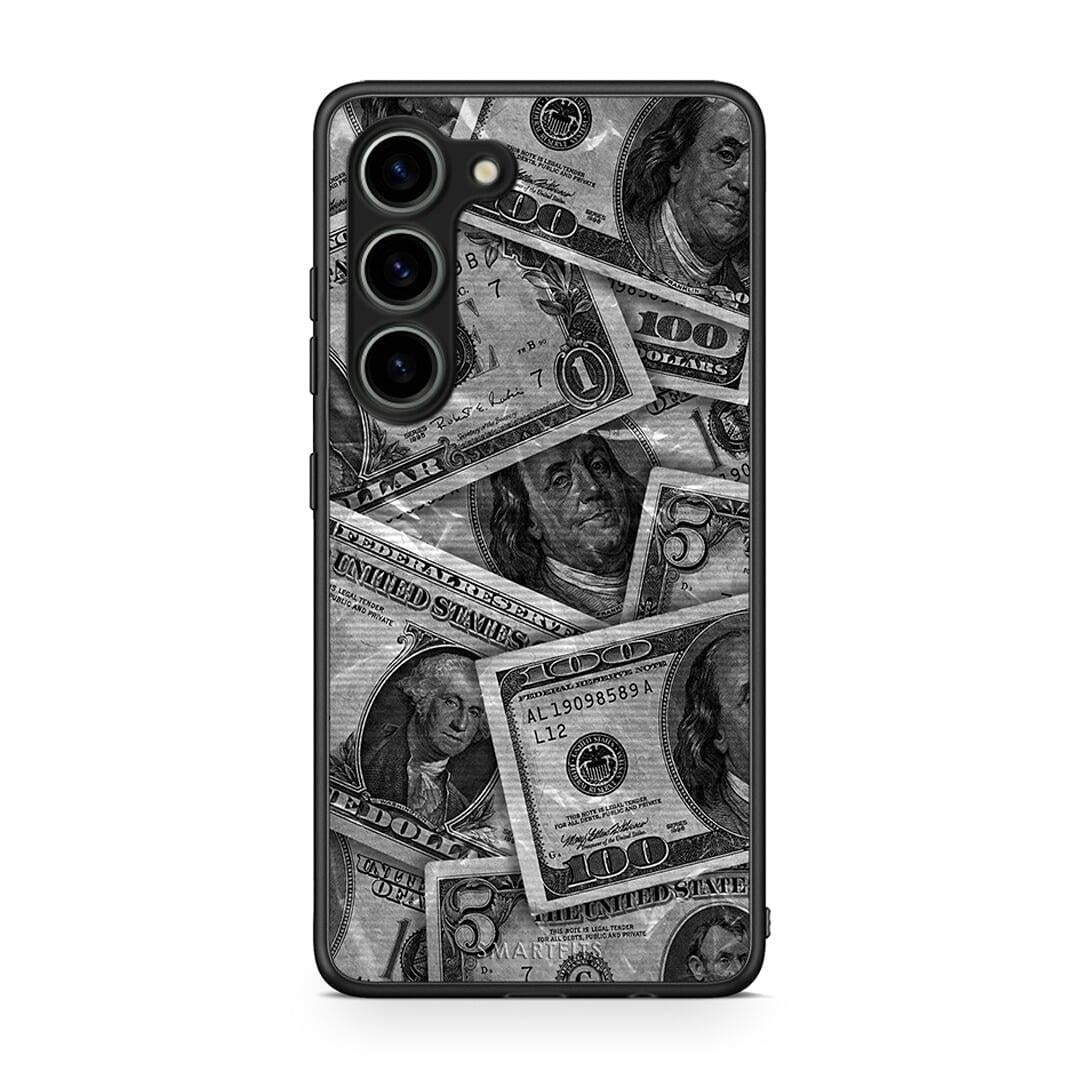 Θήκη Samsung Galaxy S23 Money Dollars από τη Smartfits με σχέδιο στο πίσω μέρος και μαύρο περίβλημα | Samsung Galaxy S23 Money Dollars Case with Colorful Back and Black Bezels