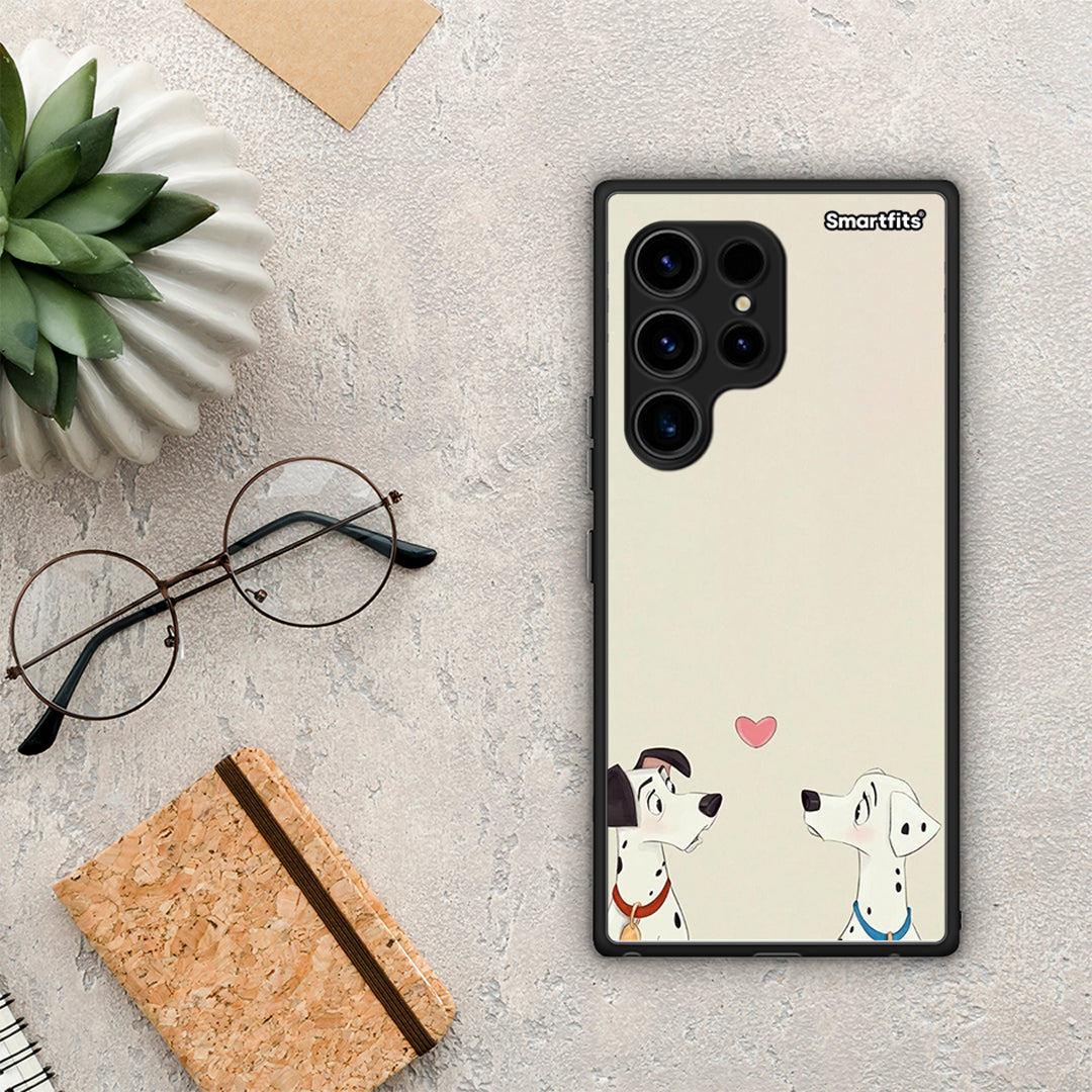 Θήκη Samsung Galaxy S23 Ultra Dalmatians Love από τη Smartfits με σχέδιο στο πίσω μέρος και μαύρο περίβλημα | Samsung Galaxy S23 Ultra Dalmatians Love Case with Colorful Back and Black Bezels